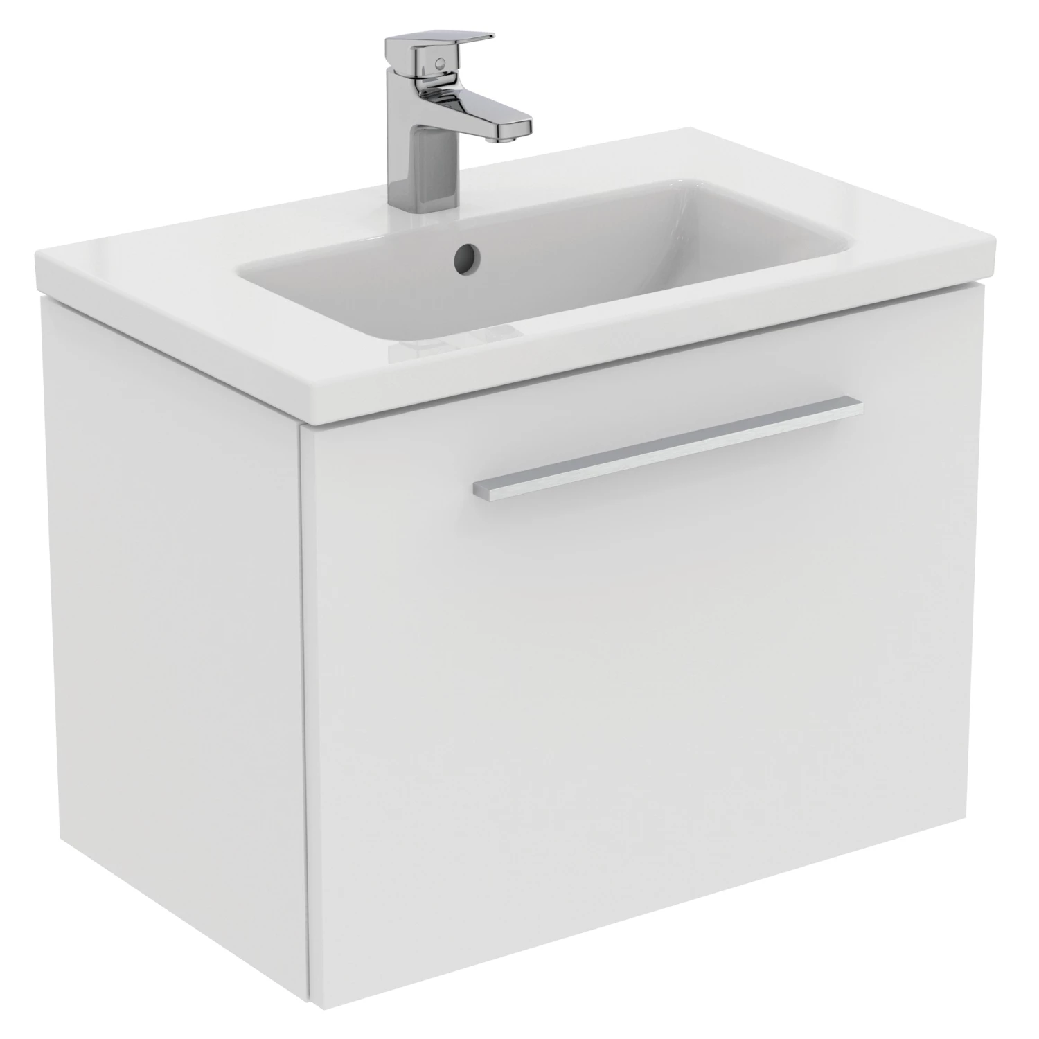 Ideal Standard I.life S 600mm Wall Mounted 1 Drawer Compact Vanity Unit & Basin - Quartz Grey Matt With Brushed Chrome Handle 9 Ideal Standard I.life S 600mm Wall Mounted 1 Drawer Compact Vanity Unit & Basin - Quartz Grey Matt With Brushed Chrome Handle - Image 7