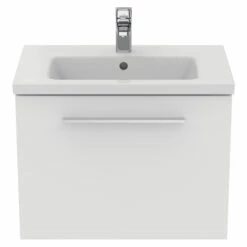 Ideal Standard I.life S 600mm Wall Mounted 1 Drawer Compact Vanity Unit & Basin - Quartz Grey Matt With Brushed Chrome Handle 22 Ideal Standard I.life S 600mm Wall Mounted 1 Drawer Compact Vanity Unit & Basin - Quartz Grey Matt With Brushed Chrome Handle -TAP WAREHOUSE Shop i.life s 600 wall 1 drawer vanity unit white chrome front