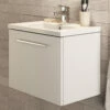 Ideal Standard I.life S 600mm Wall Mounted 1 Drawer Compact Vanity Unit & Basin - Quartz Grey Matt With Brushed Chrome Handle 2 Ideal Standard I.life S 600mm Wall Mounted 1 Drawer Compact Vanity Unit & Basin - Quartz Grey Matt With Brushed Chrome Handle -TAP WAREHOUSE Shop i.life s 600 wall 1 drawer vanity unit white chrome lifestyle