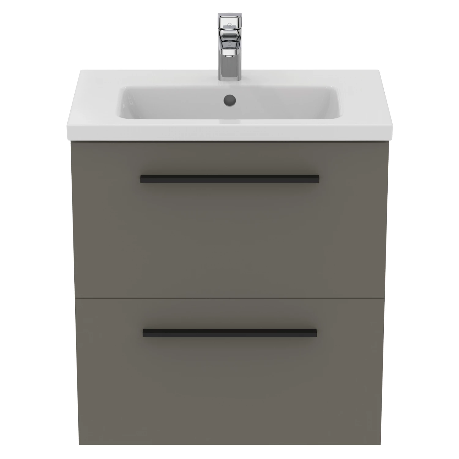 Ideal Standard I.life S 600mm Wall Mounted 2 Drawer Compact Vanity Unit & Basin - Quartz Grey Matt With Black Handles 8 Ideal Standard I.life S 600mm Wall Mounted 2 Drawer Compact Vanity Unit & Basin - Quartz Grey Matt With Black Handles - Image 6
