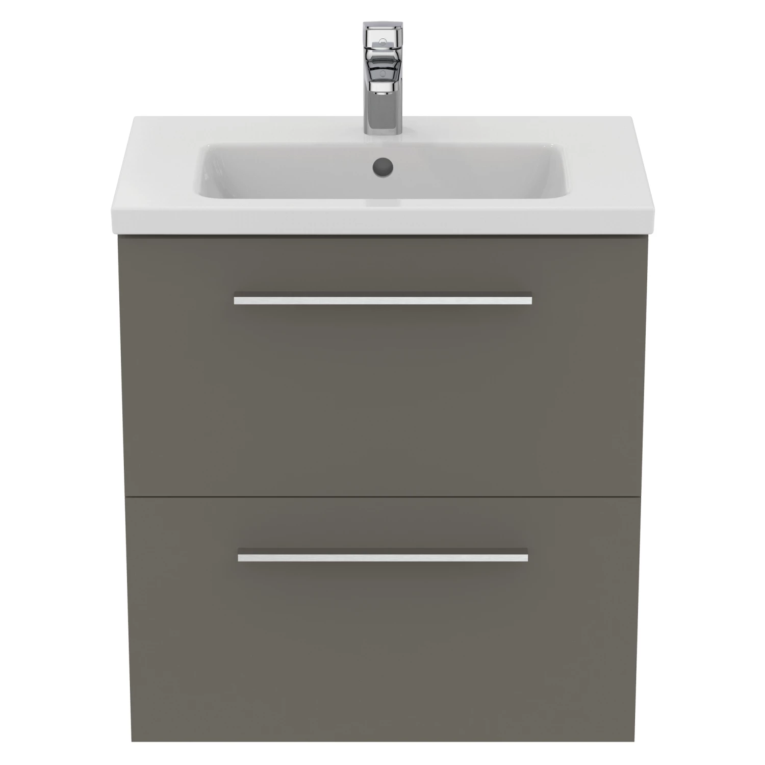 Ideal Standard I.life S 600mm Wall Mounted 2 Drawer Compact Vanity Unit & Basin - Quartz Grey Matt With Black Handles 10 Ideal Standard I.life S 600mm Wall Mounted 2 Drawer Compact Vanity Unit & Basin - Quartz Grey Matt With Black Handles - Image 8