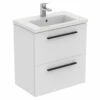 Ideal Standard I.life S 600mm Wall Mounted 2 Drawer Compact Vanity Unit & Basin - Quartz Grey Matt With Black Handles 1 Ideal Standard I.life S 600mm Wall Mounted 2 Drawer Compact Vanity Unit & Basin - Quartz Grey Matt With Black Handles -TAP WAREHOUSE Shop i.life s 600 wall 2 drawer vanity unit white black cutout