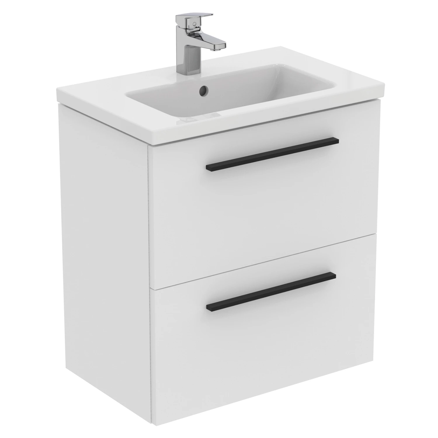 Ideal Standard I.life S 600mm Wall Mounted 2 Drawer Compact Vanity Unit & Basin - Quartz Grey Matt With Black Handles 3 Ideal Standard I.life S 600mm Wall Mounted 2 Drawer Compact Vanity Unit & Basin - Quartz Grey Matt With Black Handles