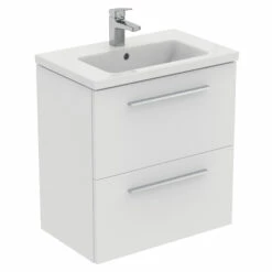 Ideal Standard I.life S 600mm Wall Mounted 2 Drawer Compact Vanity Unit & Basin - Quartz Grey Matt With Black Handles 13 Ideal Standard I.life S 600mm Wall Mounted 2 Drawer Compact Vanity Unit & Basin - Quartz Grey Matt With Black Handles -TAP WAREHOUSE Shop i.life s 600 wall 2 drawer vanity unit white chrome cutout