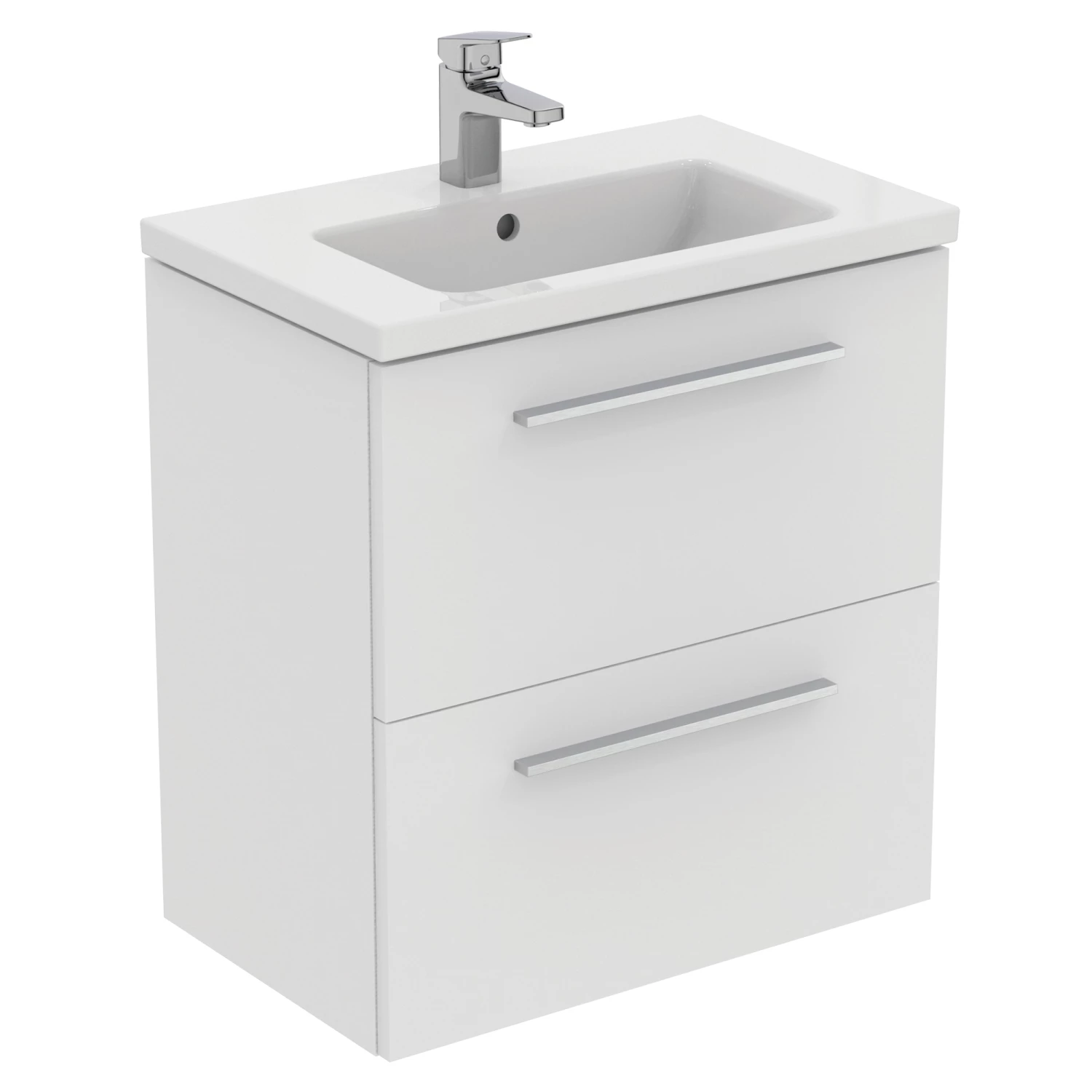 Ideal Standard I.life S 600mm Wall Mounted 2 Drawer Compact Vanity Unit & Basin - Quartz Grey Matt With Black Handles 5 Ideal Standard I.life S 600mm Wall Mounted 2 Drawer Compact Vanity Unit & Basin - Quartz Grey Matt With Black Handles - Image 3