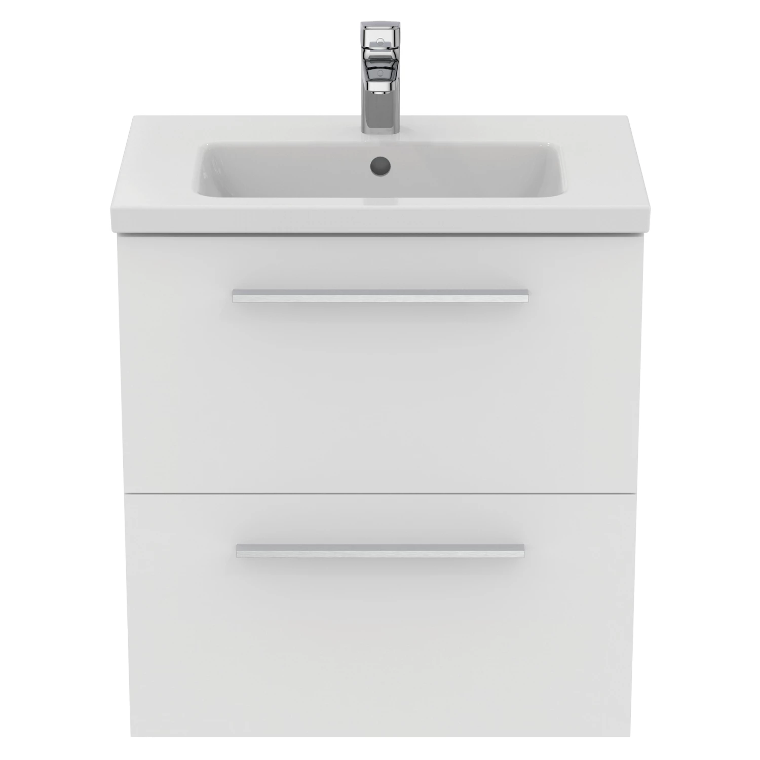 Ideal Standard I.life S 600mm Wall Mounted 2 Drawer Compact Vanity Unit & Basin - Quartz Grey Matt With Black Handles 6 Ideal Standard I.life S 600mm Wall Mounted 2 Drawer Compact Vanity Unit & Basin - Quartz Grey Matt With Black Handles - Image 4