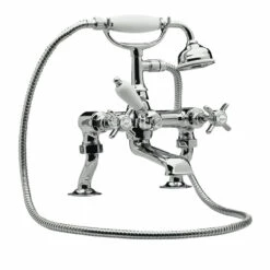 Nuie Beaumont Luxury Cranked Deck Mounted Bath Mixer With Handset Kit