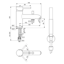 Ideal Standard Ceraline Mono Deck Mounted Bath Mixer & Shower Handset 13 Ideal Standard Ceraline Mono Deck Mounted Bath Mixer & Shower Handset -TAP WAREHOUSE Shop ideal standard ceraline 1 hole mixer drawing