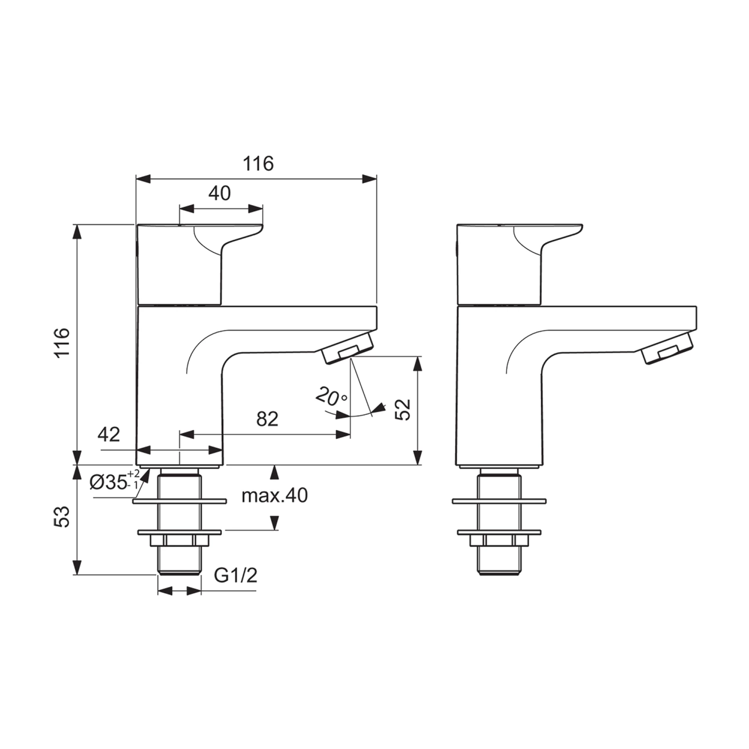 Ideal Standard Ceraplan Basin Pillar Taps 7 Ideal Standard Ceraplan Basin Pillar Taps - Image 5