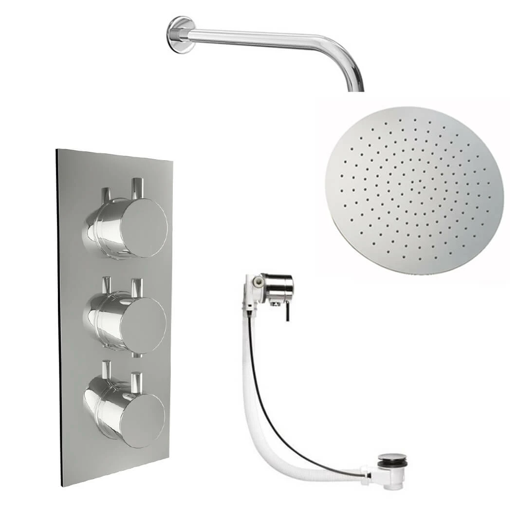 Imogen Concealed Shower Valve, 400mm Fixed Shower Head, 380mm Curved Wall Shower Arm & Overflow Bath Filler With Clicker Waste 4 Imogen Concealed Shower Valve, 400mm Fixed Shower Head, 380mm Curved Wall Shower Arm & Overflow Bath Filler With Clicker Waste - Image 2