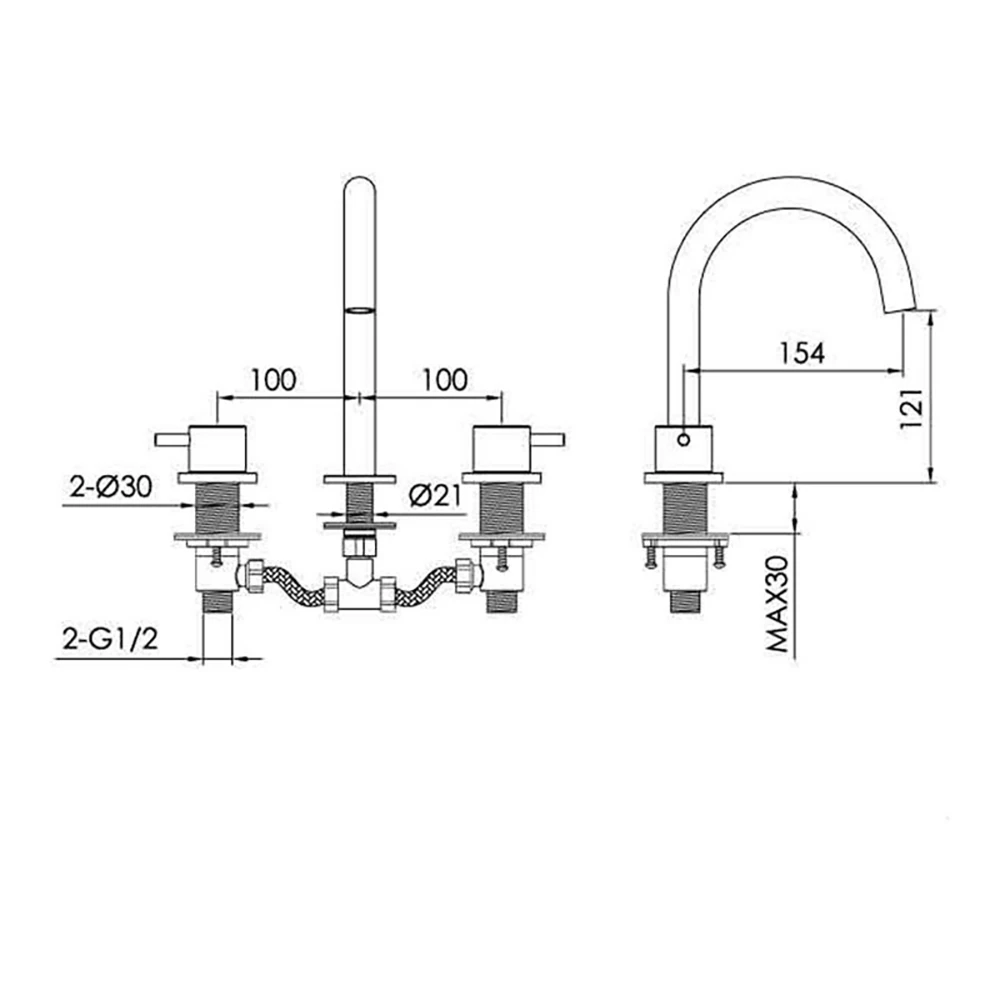 Inox Brushed Stainless Steel 3 Hole Deck Mounted Basin Mixer 6 Inox Brushed Stainless Steel 3 Hole Deck Mounted Basin Mixer - Image 4