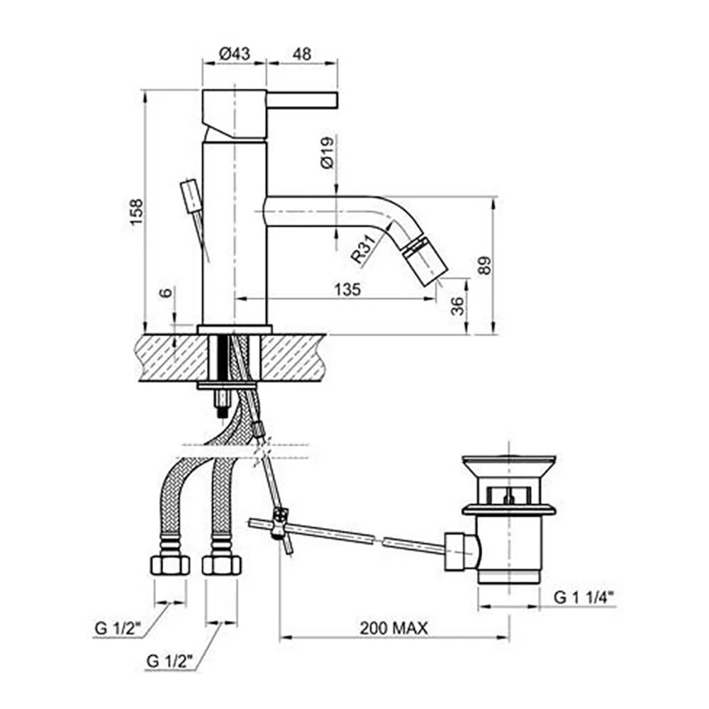 Inox Brushed Stainless Steel Single Lever Bidet Mixer With Pop-up Waste 4 Inox Brushed Stainless Steel Single Lever Bidet Mixer With Pop-up Waste - Image 2