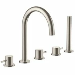Inox 5 Hole Deck Mounted Stainless Steel Bath Shower Mixer With Pull Out Handset -TAP WAREHOUSE Shop inox brushed stainless steel 5th bath shower mixer