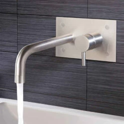Inox Brushed Stainless Steel Wall Mounted Single Lever Basin Mixer With Backplate