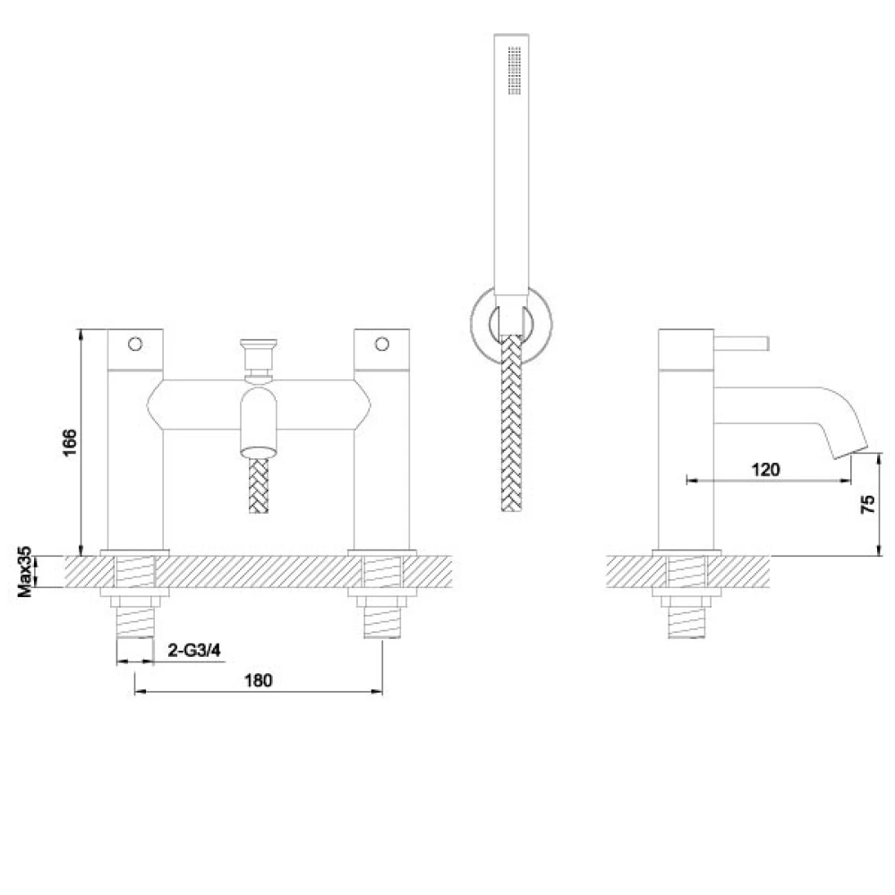 Inox Deck Mounted Stainless Steel Bath Shower Mixer With Handset Kit 4 Inox Deck Mounted Stainless Steel Bath Shower Mixer With Handset Kit - Image 2