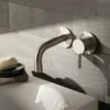 Inox Brushed Stainless Steel Wall Mounted Single Lever Basin Mixer 1 Inox Brushed Stainless Steel Wall Mounted Single Lever Basin Mixer -TAP WAREHOUSE Shop inox stainless steel wall 2 hole basin tap lifestyle