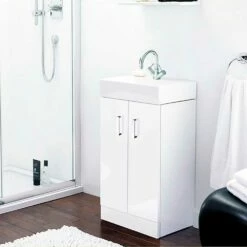 Jack Floorstanding White Gloss 460mm Vanity Unit & Basin -TAP WAREHOUSE Shop jack 450mm floorstanding gloss white vanity unit