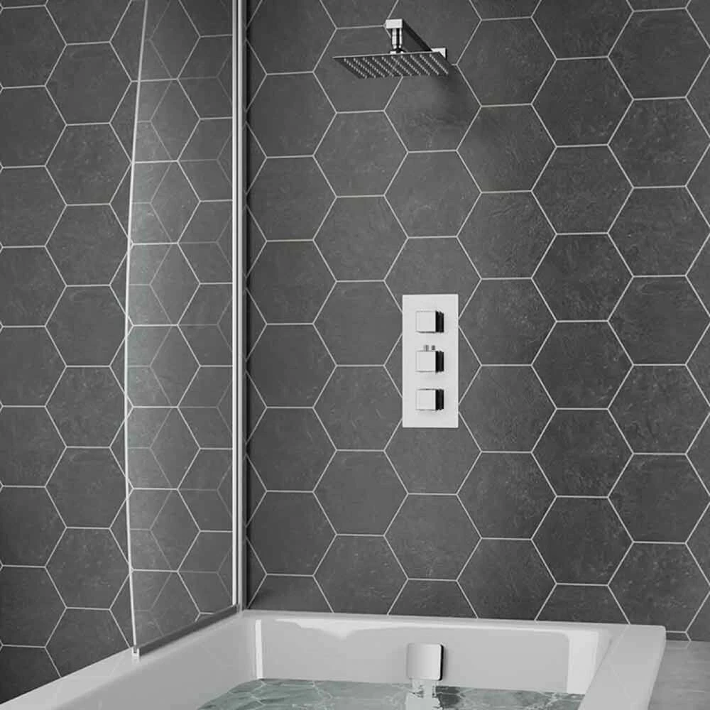 Jake Concealed Shower Valve, 400mm Fixed Shower Head, 360mm Ceiling Shower Arm & Overflow Bath Filler 3 Jake Concealed Shower Valve, 400mm Fixed Shower Head, 360mm Ceiling Shower Arm & Overflow Bath Filler