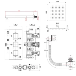Jake Concealed Shower Valve, 400mm Fixed Shower Head, 360mm Ceiling Shower Arm & Overflow Bath Filler 13 Jake Concealed Shower Valve, 400mm Fixed Shower Head, 360mm Ceiling Shower Arm & Overflow Bath Filler -TAP WAREHOUSE Shop jake shower valve 200 head overflow filler kit tech