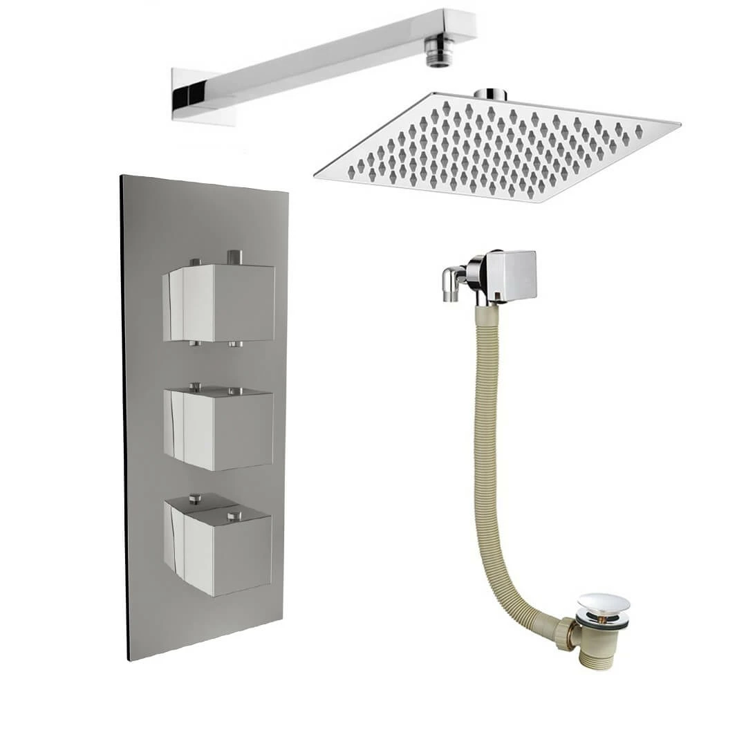 Jake Concealed Shower Valve, 400mm Fixed Shower Head, 360mm Ceiling Shower Arm & Overflow Bath Filler 4 Jake Concealed Shower Valve, 400mm Fixed Shower Head, 360mm Ceiling Shower Arm & Overflow Bath Filler - Image 2