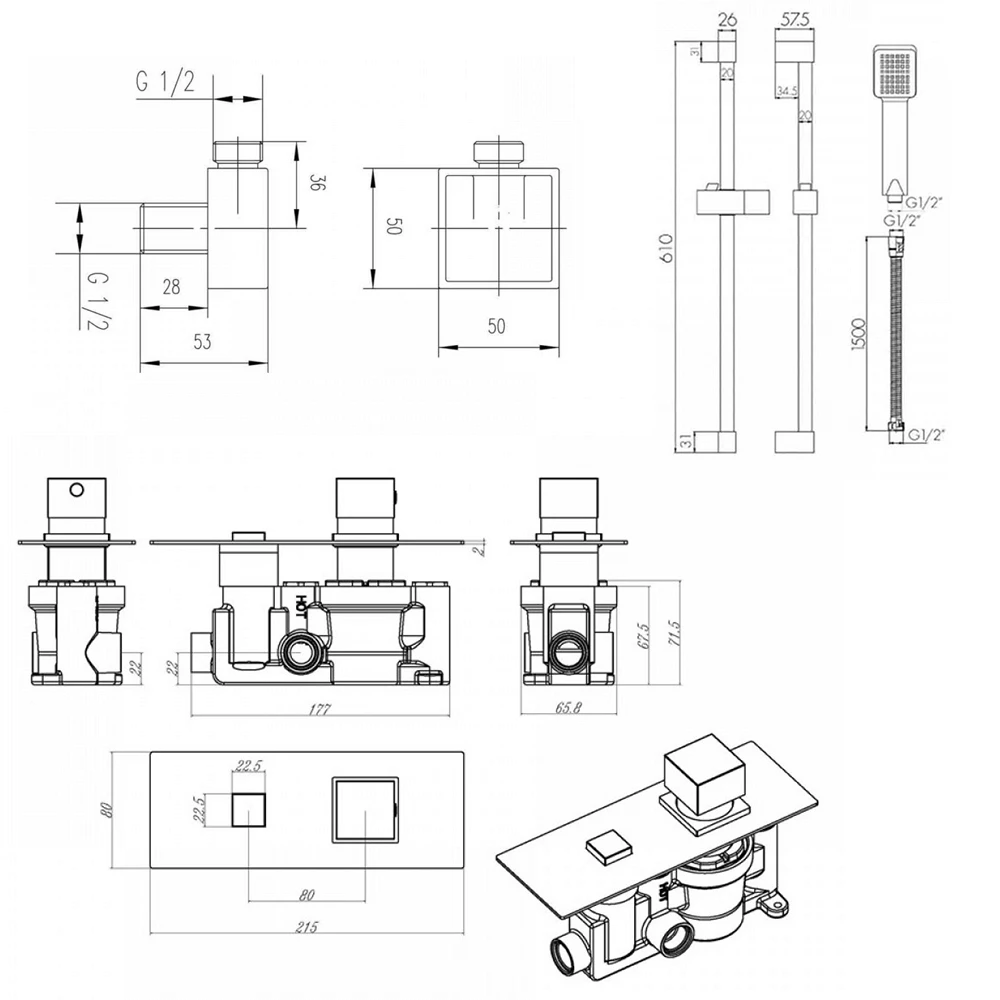 Jordan Concealed Thermostatic Push Button Shower Valve & Slide Rail Kit 5 Jordan Concealed Thermostatic Push Button Shower Valve & Slide Rail Kit - Image 3