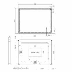 HIX LED Illuminated Brushed Brass Framed Mirror With Demister Pad & Colour Change Lights - 600 X 800mm 21 HIX LED Illuminated Brushed Brass Framed Mirror With Demister Pad & Colour Change Lights - 600 X 800mm -TAP WAREHOUSE Shop just taps hix 600x800mm mirror light and demister tech drawing