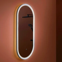 Just Taps LED Illuminated Oval Bathroom Mirror With Heated Demister Pad & Colour Change Lights - 1000 X 450mm 10 Just Taps LED Illuminated Oval Bathroom Mirror With Heated Demister Pad & Colour Change Lights - 1000 X 450mm -TAP WAREHOUSE Shop just taps oval 1000x450mm light and demister mirror lifestyle