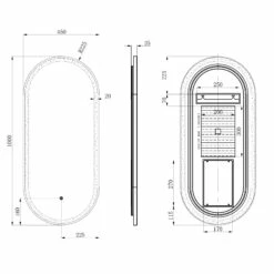 Just Taps LED Illuminated Oval Bathroom Mirror With Heated Demister Pad & Colour Change Lights - 1000 X 450mm 11 Just Taps LED Illuminated Oval Bathroom Mirror With Heated Demister Pad & Colour Change Lights - 1000 X 450mm -TAP WAREHOUSE Shop just taps oval 1000x450mm light and demister mirror tech drawing