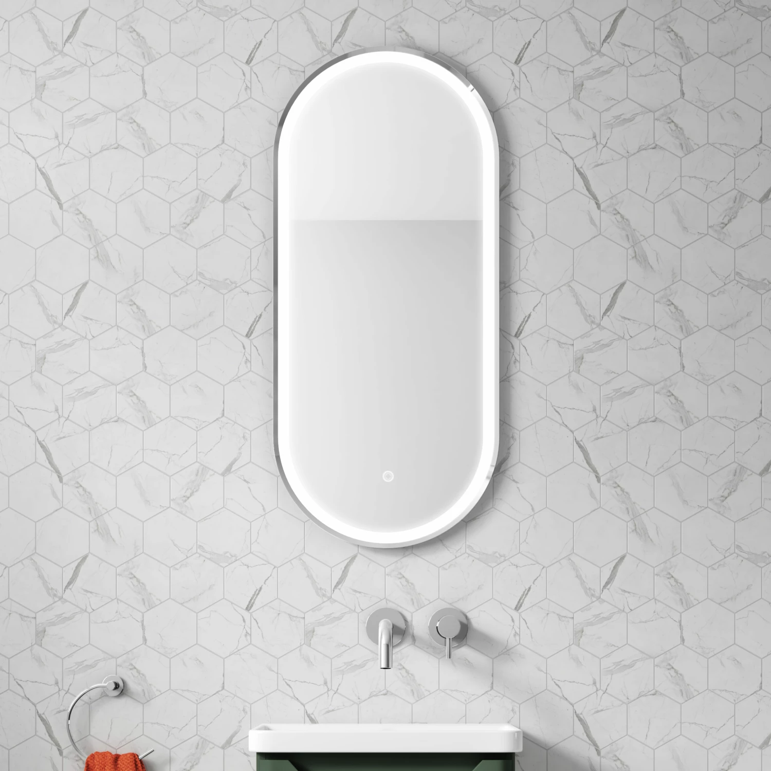 Just Taps LED Illuminated Oval Bathroom Mirror With Heated Demister Pad & Colour Change Lights - 1000 X 450mm 3 Just Taps LED Illuminated Oval Bathroom Mirror With Heated Demister Pad & Colour Change Lights - 1000 X 450mm