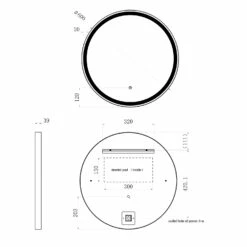 VOS LED Illuminated Round Brushed Brass Framed Mirror With Demister Pad & Colour Change Lights - 600mm 19 VOS LED Illuminated Round Brushed Brass Framed Mirror With Demister Pad & Colour Change Lights - 600mm -TAP WAREHOUSE Shop just taps vos 600mm mirror light demister tech drawing