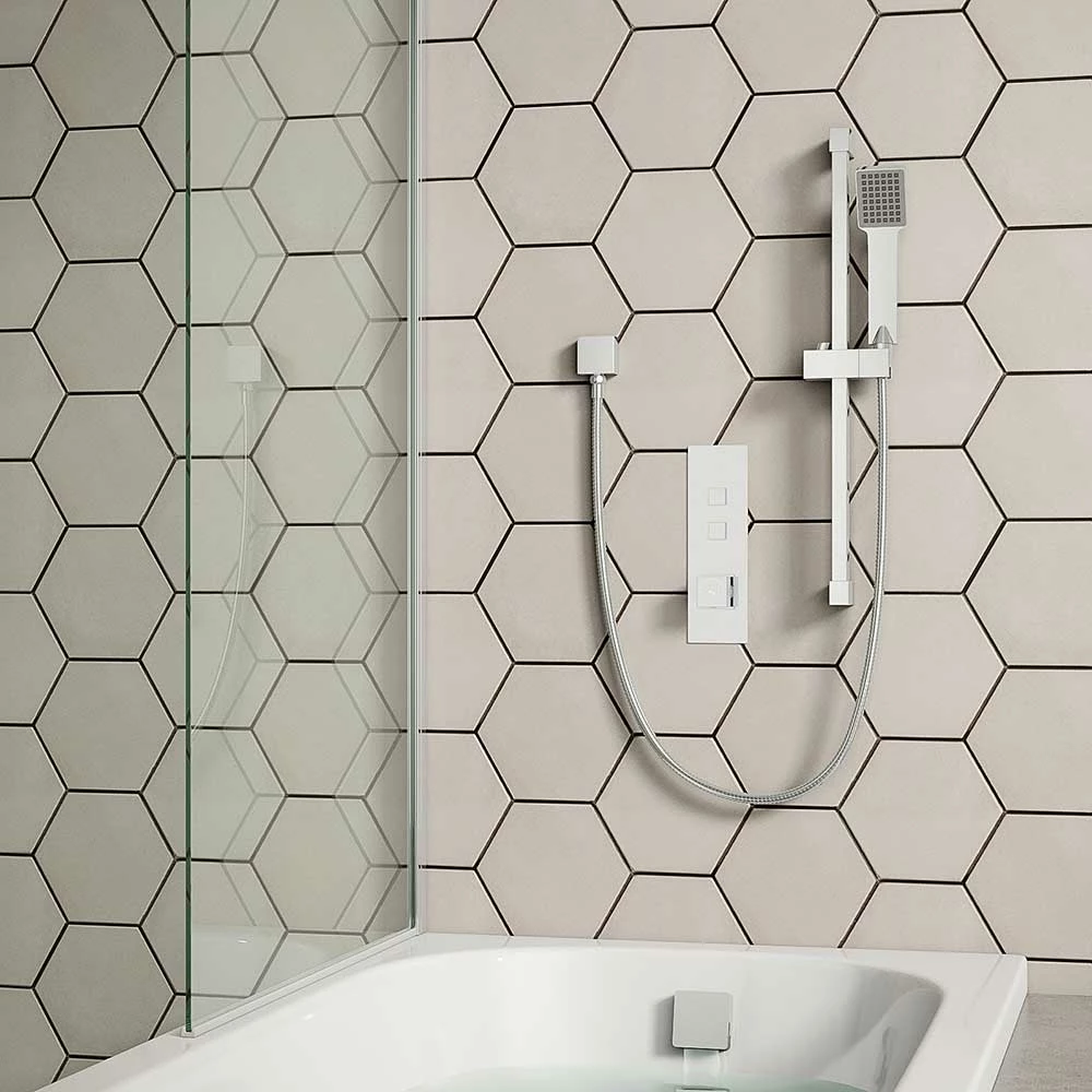 Kealey Concealed Thermostatic Push Button Shower Valve, Slide Rail Kit & Overflow Bath Filler 3 Kealey Concealed Thermostatic Push Button Shower Valve, Slide Rail Kit & Overflow Bath Filler