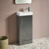 Maisie Compact 400mm Mini Cloakroom Floorstanding Vanity Unit & Basin - Anthracite 2 Maisie Compact 400mm Mini Cloakroom Floorstanding Vanity Unit & Basin - Anthracite -TAP WAREHOUSE Shop lanza anthracite floorstanding cloakroom unit chrome handle lifestyle1