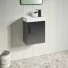Maisie Compact 400mm Mini Cloakroom Wall Hung Vanity Unit With Black Handle & Basin - Anthracite 1 Maisie Compact 400mm Mini Cloakroom Wall Hung Vanity Unit With Black Handle & Basin - Anthracite -TAP WAREHOUSE Shop lanza anthracite wallhung cloakroom unit black handle lifestyle1