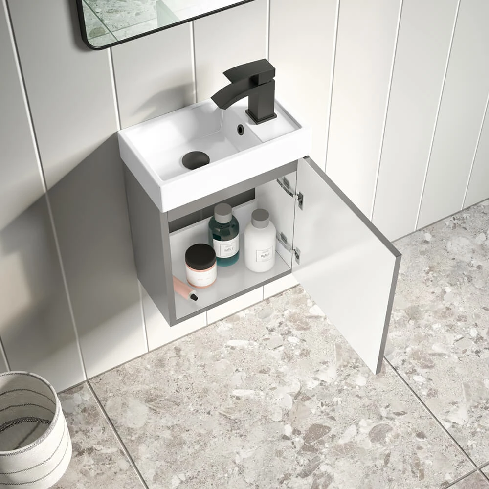 Maisie Compact 400mm Mini Cloakroom Wall Hung Vanity Unit With Black Handle & Basin - Anthracite 5 Maisie Compact 400mm Mini Cloakroom Wall Hung Vanity Unit With Black Handle & Basin - Anthracite - Image 3