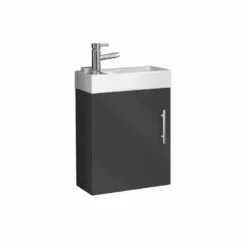 Maisie Compact 400mm Mini Cloakroom Wall Hung Vanity Unit & Basin - Anthracite 10 Maisie Compact 400mm Mini Cloakroom Wall Hung Vanity Unit & Basin - Anthracite -TAP WAREHOUSE Shop lanza anthracite wallhung cloakroom unit chrome handle cutout