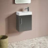 Maisie Compact 400mm Mini Cloakroom Wall Hung Vanity Unit & Basin - Anthracite 1 Maisie Compact 400mm Mini Cloakroom Wall Hung Vanity Unit & Basin - Anthracite -TAP WAREHOUSE Shop lanza anthracite wallhung cloakroom unit chrome handle lifestyle1