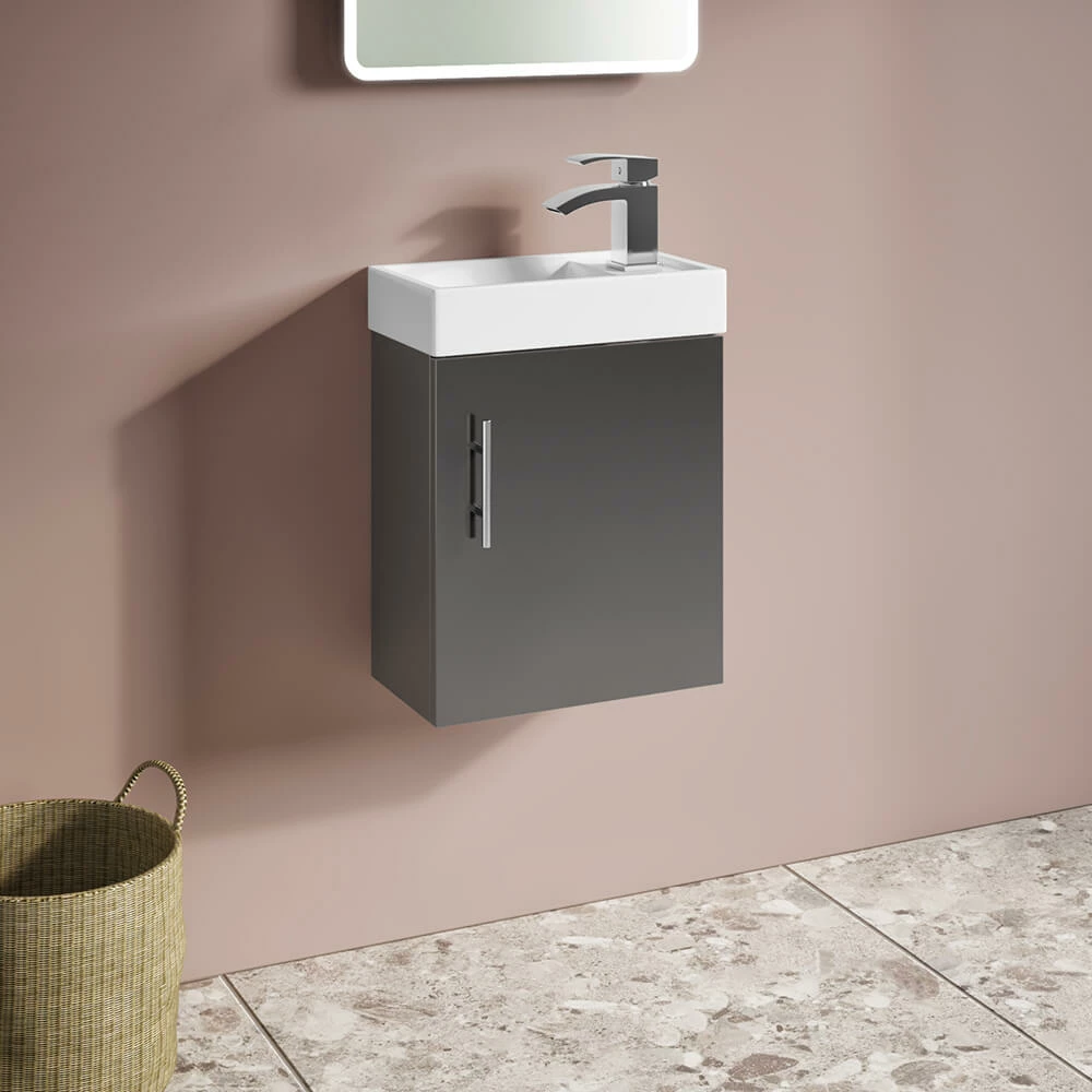Maisie Compact 400mm Mini Cloakroom Wall Hung Vanity Unit & Basin - Anthracite 3 Maisie Compact 400mm Mini Cloakroom Wall Hung Vanity Unit & Basin - Anthracite