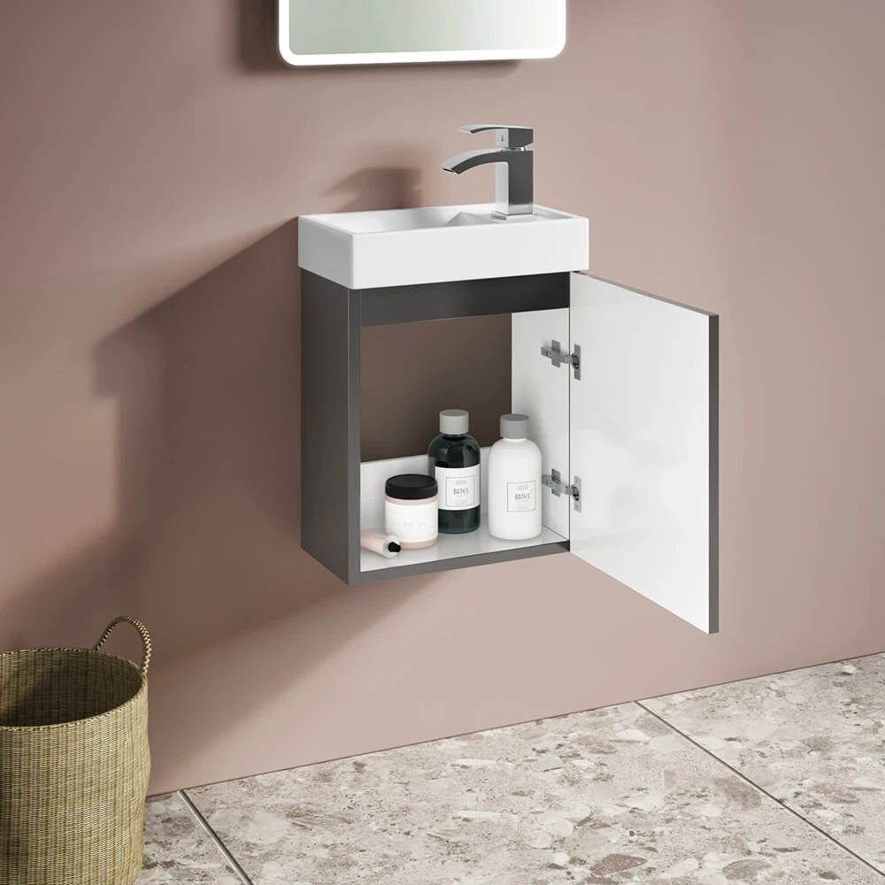 Maisie Compact 400mm Mini Cloakroom Wall Hung Vanity Unit & Basin - Anthracite 4 Maisie Compact 400mm Mini Cloakroom Wall Hung Vanity Unit & Basin - Anthracite - Image 2