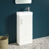 Maisie Compact 400mm Mini Cloakroom Vanity Unit And Basin - Gloss White -TAP WAREHOUSE Shop lanza white floorstanding cloakroom unit chrome handle lifestyle1