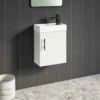 Maisie Compact 400mm Mini Cloakroom Wall Hung Vanity Unit With Black Handle & Basin - Gloss White 2 Maisie Compact 400mm Mini Cloakroom Wall Hung Vanity Unit With Black Handle & Basin - Gloss White -TAP WAREHOUSE Shop lanza white wallhung cloakroom unit black handle lifestyle1