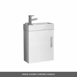 Maisie Compact 400mm Mini Cloakroom Wall Hung Vanity Unit With Black Handle & Basin - Gloss White 11 Maisie Compact 400mm Mini Cloakroom Wall Hung Vanity Unit With Black Handle & Basin - Gloss White -TAP WAREHOUSE Shop lanza white wallhung cloakroom unit chrome handle cutout banner