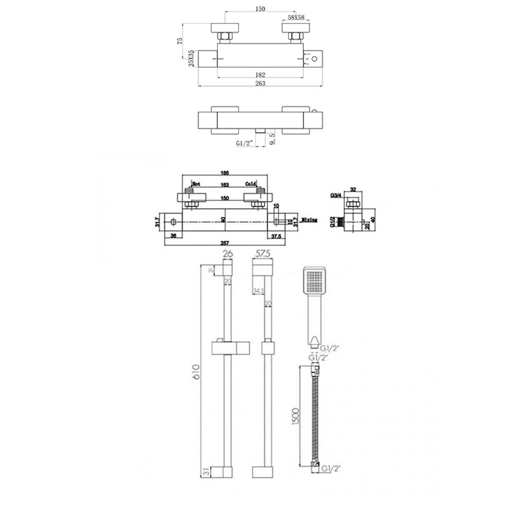 Leon Thermostatic Bar Shower Valve & Slide Rail Kit 6 Leon Thermostatic Bar Shower Valve & Slide Rail Kit - Image 4