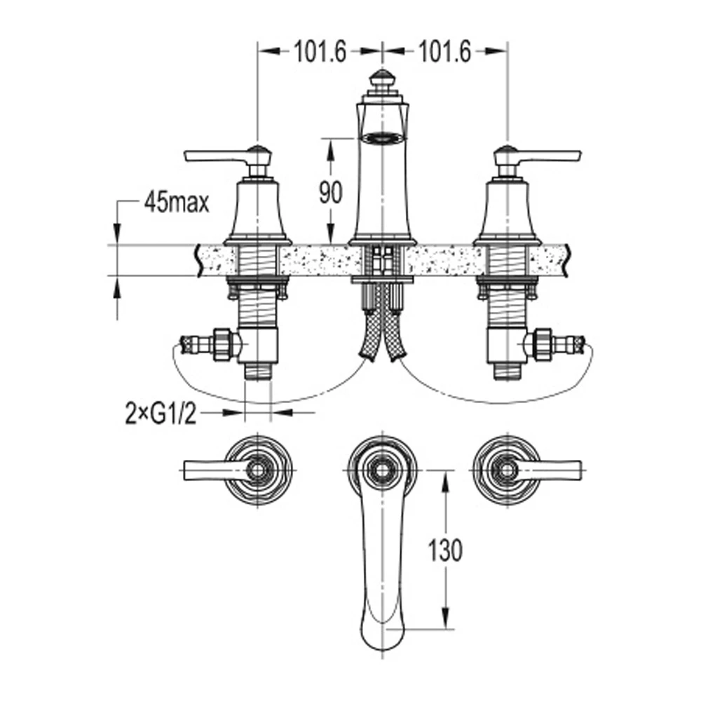 Flova Liberty 3 Hole Basin Mixer With Clicker Waste - Oil Rubbed Bronze 7 Flova Liberty 3 Hole Basin Mixer With Clicker Waste - Oil Rubbed Bronze - Image 5