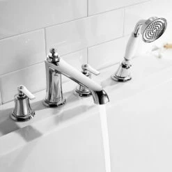 Flova Liberty 4 Hole Deck Mounted Bath Shower Mixer With Pull Out Handset - Chrome