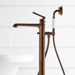Flova Liberty Floor Standing Bath Shower Mixer With Handset Kit - Oil Rubbed Bronze -TAP WAREHOUSE Shop lifmbsm orb flova liberty freestanding bath taps lifestyle2