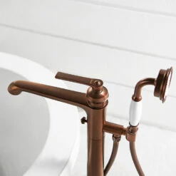 Flova Liberty Floor Standing Bath Shower Mixer With Handset Kit - Oil Rubbed Bronze -TAP WAREHOUSE Shop lifmbsm orb flova liberty freestanding bath taps lifestyle3