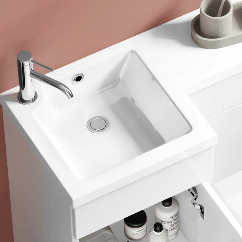 Harbour Icon 900mm Spacesaving White Gloss Left Combination Bathroom Toilet, Sink Unit, Cistern & Vellamo Aspire Toilet With SC Seat 7 Harbour Icon 900mm Spacesaving White Gloss Left Combination Bathroom Toilet, Sink Unit, Cistern & Vellamo Aspire Toilet With SC Seat - Image 5