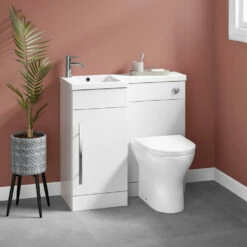Harbour Icon 900mm Spacesaving White Gloss Left Combination Bathroom Toilet, Sink Unit, Cistern & Vellamo Aspire Toilet With SC Seat 16 Harbour Icon 900mm Spacesaving White Gloss Left Combination Bathroom Toilet, Sink Unit, Cistern & Vellamo Aspire Toilet With SC Seat -TAP WAREHOUSE Shop lili combination 1door unit white chrome handle lifestyle2