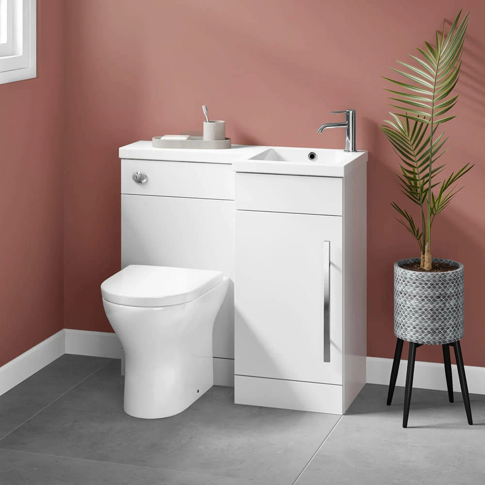 Harbour Icon 900mm Spacesaving White Gloss Left Combination Bathroom Toilet, Sink Unit, Cistern & Vellamo Aspire Toilet With SC Seat 3 Harbour Icon 900mm Spacesaving White Gloss Left Combination Bathroom Toilet, Sink Unit, Cistern & Vellamo Aspire Toilet With SC Seat