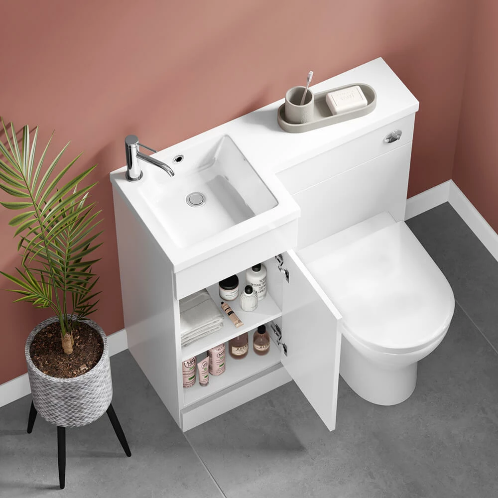 Harbour Icon 900mm Spacesaving White Gloss Left Combination Bathroom Toilet, Sink Unit, Cistern & Vellamo Aspire Toilet With SC Seat 4 Harbour Icon 900mm Spacesaving White Gloss Left Combination Bathroom Toilet, Sink Unit, Cistern & Vellamo Aspire Toilet With SC Seat - Image 2